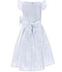 Color:White - Image 2 - Little Girls 2-6 Flutter Sleeve Bow Detail Pleated Dull Satin Tea Dress