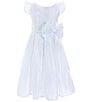 Color:White - Image 1 - Little Girls 2-6 Flutter Sleeve Bow Detail Pleated Dull Satin Tea Dress