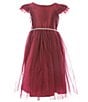 Color:Burgundy - Image 1 - Little Girls 2-6 Flutter Sleeve Rhinestone Waist Satin Crystal Tulle Tea Dress