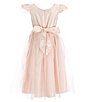 Color:Blush - Image 2 - Little Girls 2-6 Flutter Sleeve Rhinestone Waist Satin Crystal Tulle Tea Dress
