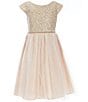 Color:Champagne - Image 1 - Little Girls 2-6 Sequin-Embellished Diamond Knit/Tulle Fit-And-Flare Dress