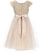 Color:Champagne - Image 2 - Little Girls 2-6 Sequin-Embellished Diamond Knit/Tulle Fit-And-Flare Dress