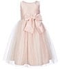 Color:Petal Pink - Image 1 - Little Girls 2-6 Sleeveless Dull Satin Pearl Trim Bow Detail Tulle Tea Dress