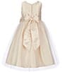 Color:Champagne - Image 2 - Little Girls 2-6 Sleeveless Dull Satin Pearl Trim Bow Detail Tulle Tea Dress