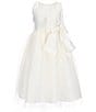 Color:Ivory - Image 1 - Little Girls 2-6 Sleeveless Dull Satin Pearl Trim Bow Detail Tulle Tea Dress