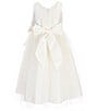 Color:Ivory - Image 2 - Little Girls 2-6 Sleeveless Dull Satin Pearl Trim Bow Detail Tulle Tea Dress
