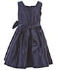 Color:Navy - Image 2 - Little Girls 2-6 Sleeveless Square Neck Premium Satin Fit-and-Flare Dress