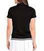 Color:Black - Image 2 - Autumn Short Sleeve Point Collar Button Front Striped Rib Hem Shirt