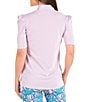 Color:Lilac - Image 2 - East Hampton Collection Kali Mandarin Collar Short Puffed Elbow Sleeve Top