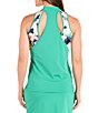 Color:Turquoise - Image 2 - Flutter Collection Clarissa Tropic Leaf Sleeveless Quarter Zip Color Block Cut Out Back Detail Top