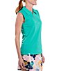 Color:Turquoise - Image 3 - Flutter Collection Cleo Tropic Leaf Sleeveless Quarter Zip Top