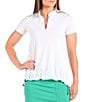 Color:White - Image 1 - Flutter Collection Scarlett Banded Collar V-Neck Short Sleeve Shirt