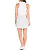 Color:White - Image 2 - Heat Stripe Print Sleeveless Point Collar V-Neck Mesh Racerback Stretch Jersey Mini Dress