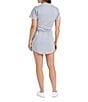 Color:Grey - Image 2 - Hexagon Collection Short Sleeve Stand Collar Drawstring Waist Dress