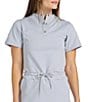 Color:Grey - Image 3 - Hexagon Collection Short Sleeve Stand Collar Drawstring Waist Dress