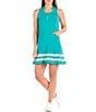 Color:Turquoise - Image 1 - Love Collection Josie Sleeveless Quarter Zip Mandarin Collar Dress