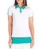 Color:White - Image 1 - Love Collection Meredith Short Sleeve Polo Shirt
