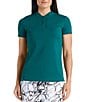 Color:Teal - Image 1 - Marble Collection Juliet Short Sleeve Banded Collar Top