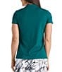 Color:Teal - Image 2 - Marble Collection Juliet Short Sleeve Banded Collar Top