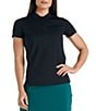 Color:Black - Image 1 - Marble Collection Juliet Short Sleeve Banded Collar Top