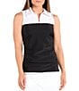 Color:Black/White - Image 1 - Melissa Color Block Sleeveless Side Ruched Point Collar Top