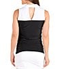 Color:Black/White - Image 2 - Melissa Color Block Sleeveless Side Ruched Point Collar Top