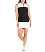 Color:Black/White - Image 3 - Melissa Color Block Sleeveless Side Ruched Point Collar Top