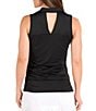 Color:Black - Image 2 - Melissa Sleeveless Side Ruched Point Collar V-Neck Keyhole Back Top