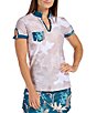 Color:Camo Print - Image 1 - Safari Collection Naomi Camo Print Split V-Neck Short Sleeve Top