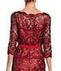 Color:Flame/Nude - Image 4 - 3/4 Sleeve Sequin Embroidered Boat Neck Sheath Gown