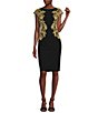 Color:Gold/Black - Image 1 - Boat Neck Cap Sleeve Lace Applique Sheath Dress