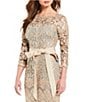 Color:Ginseng/Grey - Image 3 - Boat Neck 3/4 Sleeve Sequin Lace Illusion Ribbon Belt Gown
