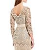 Color:Ginseng/Grey - Image 4 - Boat Neck 3/4 Sleeve Sequin Lace Illusion Ribbon Belt Gown