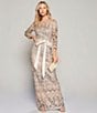 Color:Ginseng/Grey - Image 5 - Boat Neck 3/4 Sleeve Sequin Lace Illusion Ribbon Belt Gown