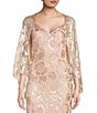 Color:Pebble - Image 3 - Capelet Overlay Sequin Lace V-Neck Gown