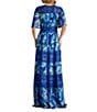 Tadashi Shoji Chiffon Floral Print V-Neck Short Flutter Sleeve Lace Trim A-Line Maxi Dress, Color:Mystic Blue - Image 2