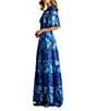 Tadashi Shoji Chiffon Floral Print V-Neck Short Flutter Sleeve Lace Trim A-Line Maxi Dress, Color:Mystic Blue - Image 3