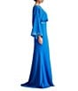 Tadashi Shoji Crepe Embroidered Trim Boat Neck Dolman Long Sleeve Deep Cowl Back Gown, Color:Blue Glaze - Image 3