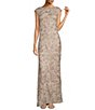 Color:Latte Pumice - Image 1 - Embroidered Lace Boat Neck Cap Sleeve Gown