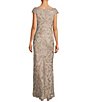 Color:Latte Pumice - Image 2 - Embroidered Lace Boat Neck Cap Sleeve Gown