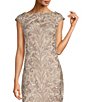 Color:Latte Pumice - Image 3 - Embroidered Lace Boat Neck Cap Sleeve Gown