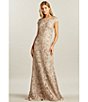 Color:Latte Pumice - Image 5 - Embroidered Lace Boat Neck Cap Sleeve Gown
