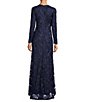 Color:Navy - Image 2 - Embroidered Lace V-Neck Long Sleeve A-Line Gown