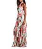 Tadashi Shoji Halter Twist Floral Print Chiffon Layered Fringe Hem Gown, Color:White/Fuchsia - Image 3