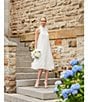 Color:Ivory - Image 5 - High Neck 3D Floral Applique Pleated Chiffon Midi Dress