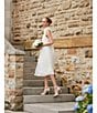 Color:Ivory - Image 6 - High Neck 3D Floral Applique Pleated Chiffon Midi Dress