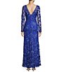 Color:Lagoon - Image 2 - Illusion Long Sleeve Boat Neck Embroidered Lace V-Back Gown