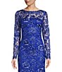 Color:Lagoon - Image 3 - Illusion Long Sleeve Boat Neck Embroidered Lace V-Back Gown