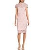 Color:Rose Quartz - Image 1 - Illusion Short Sleeve Split V-Neck Corded Lace Sheath Dress