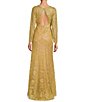 Color:Gold - Image 2 - Lace Illusion Neck Long Sleeve Keyhole Back Gown